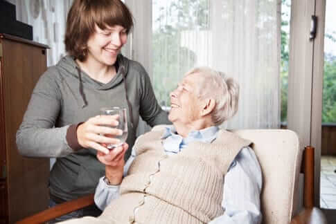 Elderly lady comfortable at home