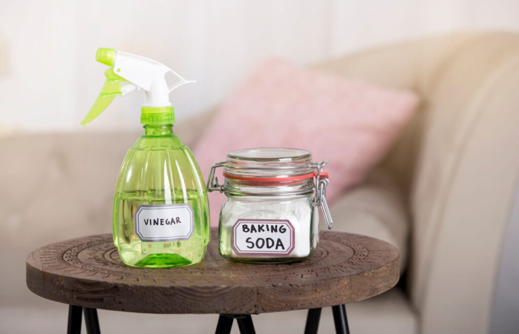 Baking soda and white vinegar in two containers